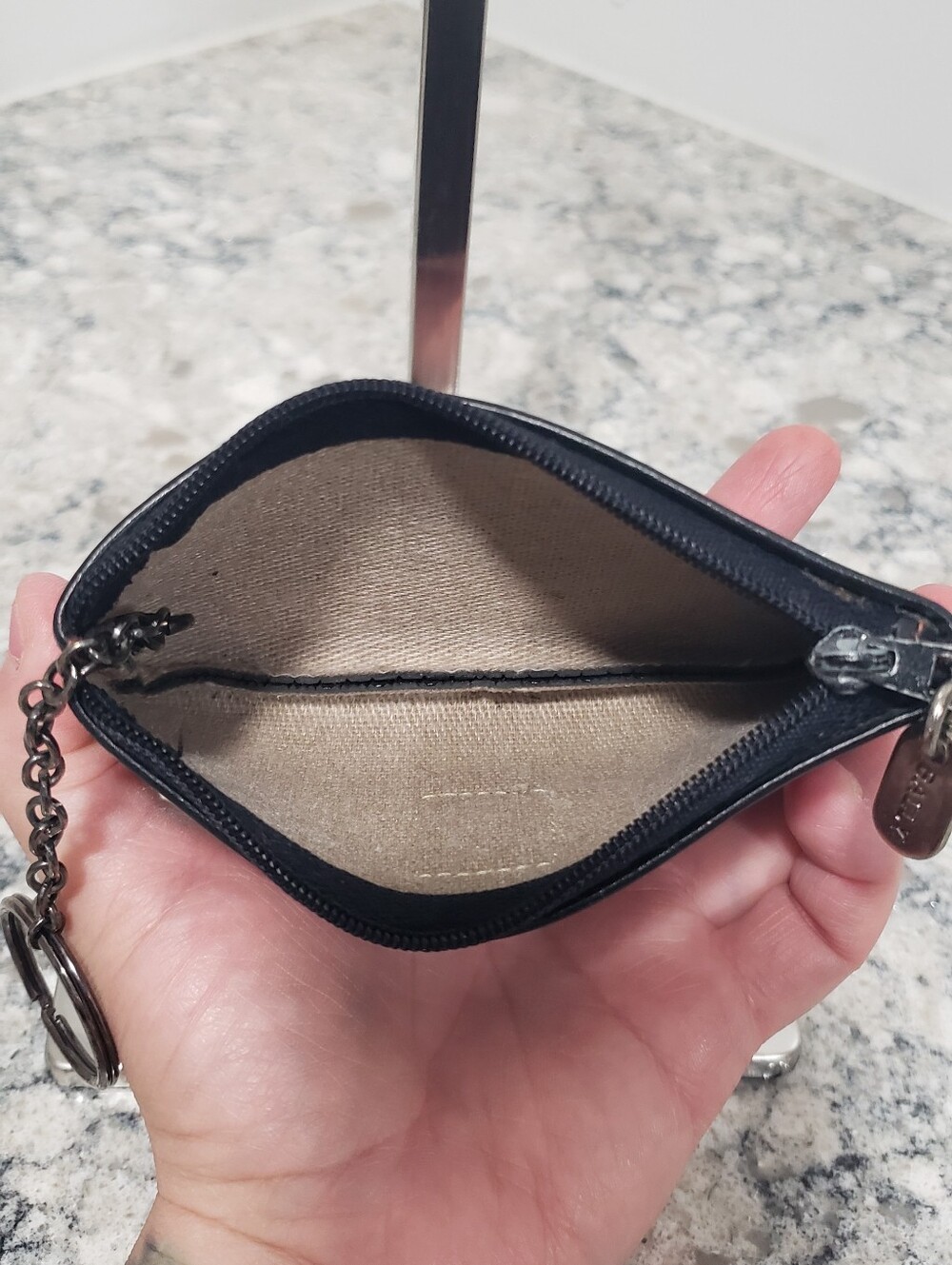 EUC BALLY "B" Monogram Pattern Embossed Canvas Key Pouch Keychain - Picture 5 of 8